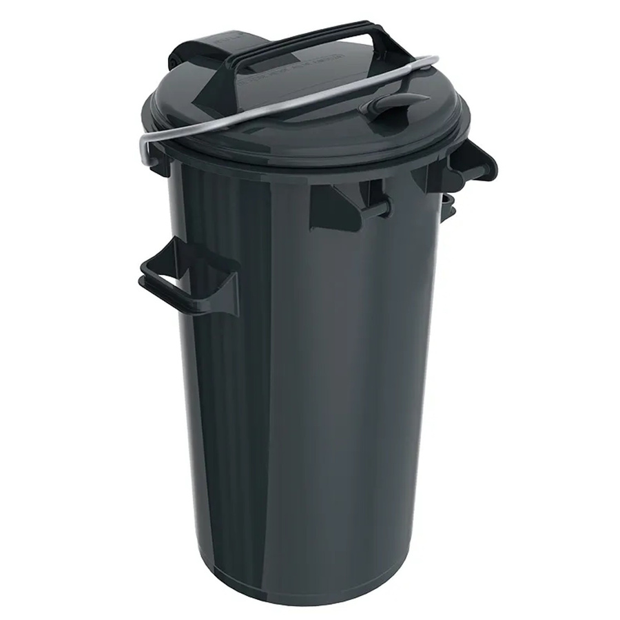 PROREGAL Mülleimer mit Deckel und Bügel aus Kunststoff, Schwarz, 50 Liter, H x B x T: 73 x 30,5 x 44,5 cm - Bild 2