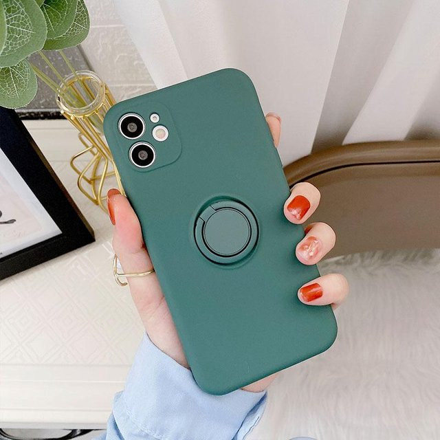 Samsung Handyhülle mit Ringhalter für Galaxy S24 Ultra S23 S22 S21 Plus A13 A52 A53 A54 in Dunkelgrün mit weicher TPU-Rückseite - Bild 1