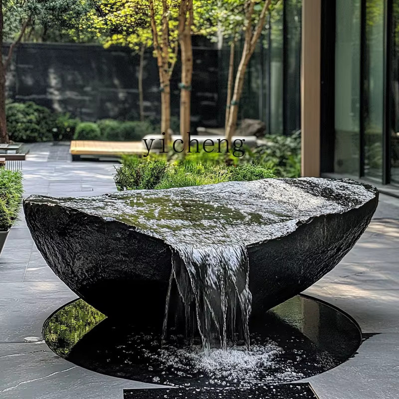 Schwarzer Bergstein-Wasserschalen-Brunnen im orientalischen Design für deinen Garten - Bild 4