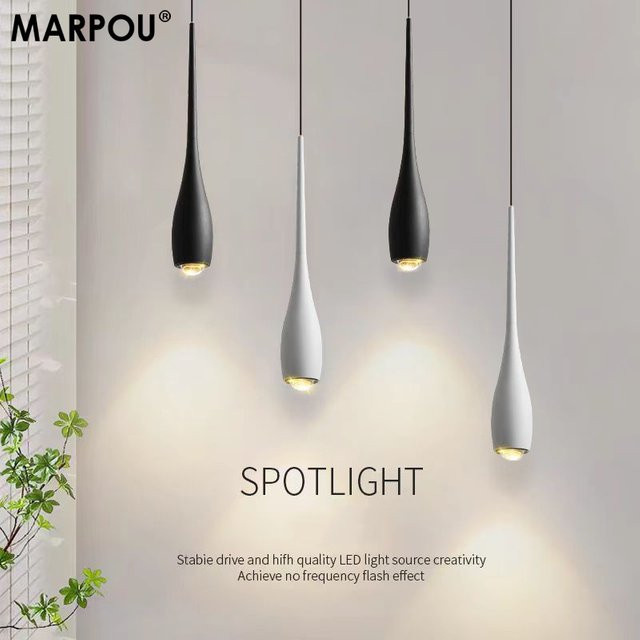 MARPOU LED-Pendelleuchte in Weiß, 6 W, höhenverstellbar mit Touch-Schalter, modernes Design aus Aluminium für Schlafzimmer oder Bar - Bild 1