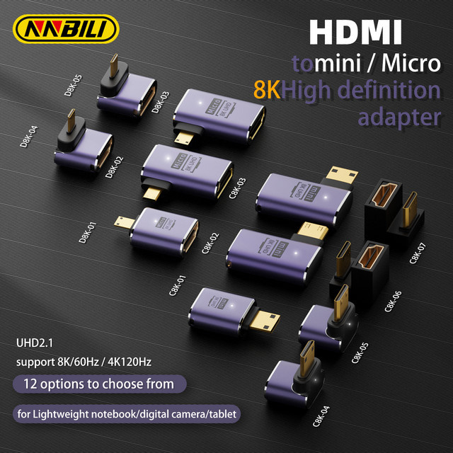 NNBILI HDMI 2.1 Adapter Stecker auf Buchse Konverter für 4K@120Hz und 8K@60Hz zur Verlängerung für PC und Konsolen - Bild 1