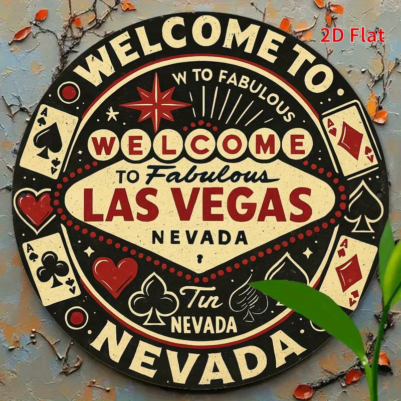 Potdemiel Welcome to Las Vegas Neonschild Metallwandkunst im Retro-Design, Rot und Schwarz - Bild 3
