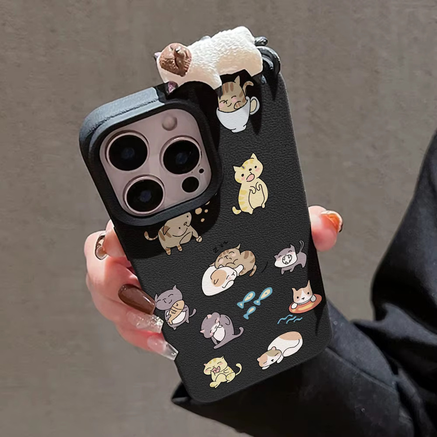 3D Cartoon Katzen Schutzhülle für Apple iPhone Modelle 11 bis 17 Pro Max und Plus - Bild 4