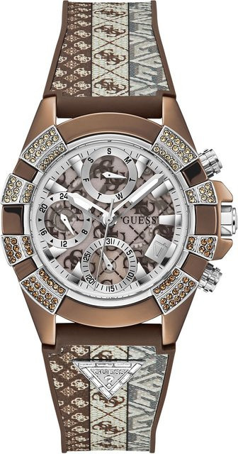Guess Damenuhr, Quarz, Edelstahl, 40 mm, Silikon, Braun, 5 ATM - Bild 1