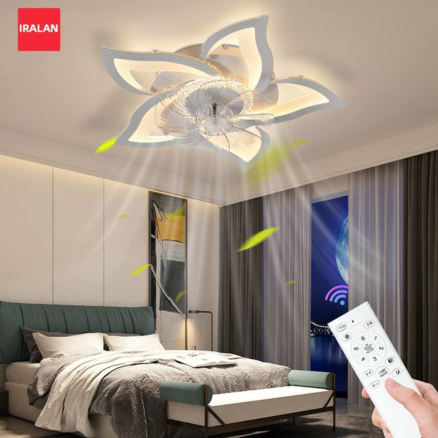 IRALAN LED-Deckenventilator mit Kronleuchter-Design in Weiß, dimmbar, für Wohnzimmer, Schlafzimmer und Küche - Bild 1