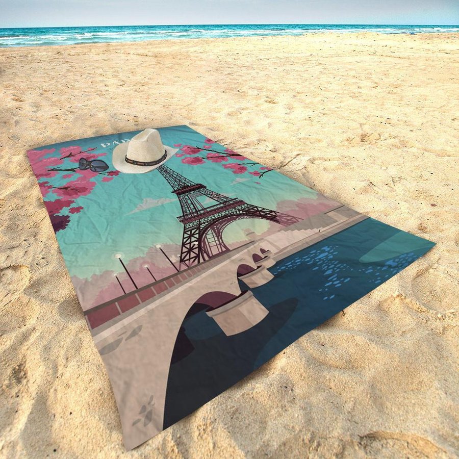 Ka Chen Muda Eiffelturm Strandtuch für Mädchen aus Mikrofaser, bunt und schnelltrocknend, B: 40 cm, H: 60 cm - Bild 1