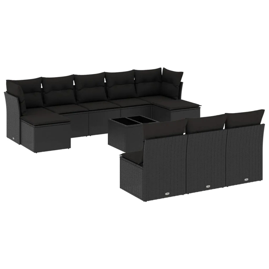 vidaXL 11-tlg Garten-Sofagarnitur aus Poly-Rattan mit Kissen in Schwarz - Bild 2