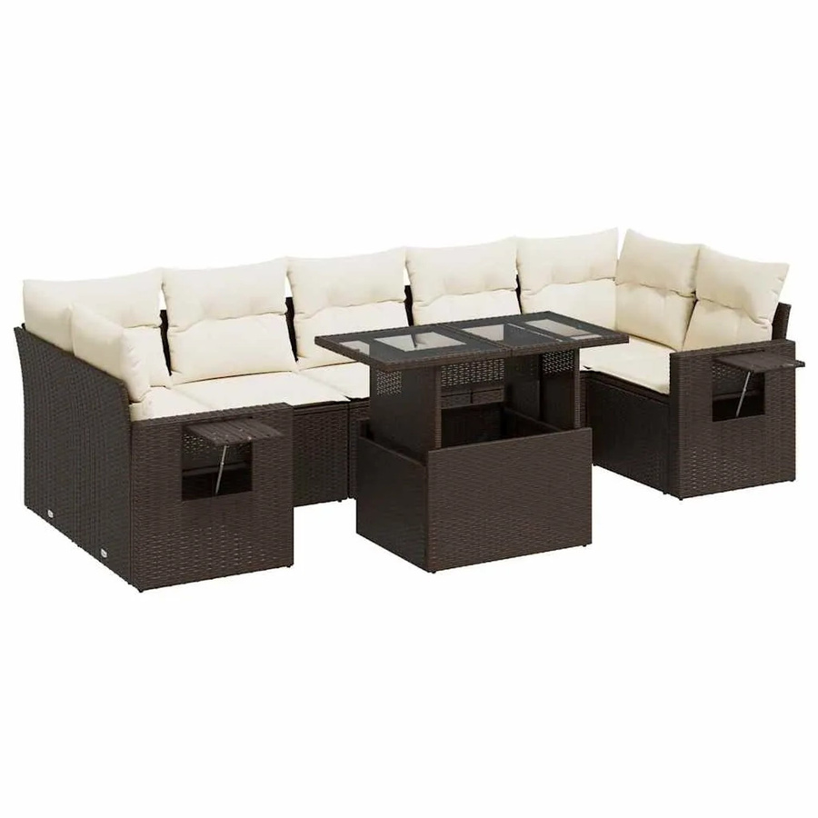 vidaXL 8-teilige Garten-Sofagarnitur aus Poly-Rattan in Braun mit cremeweißen Kissen - Bild 2