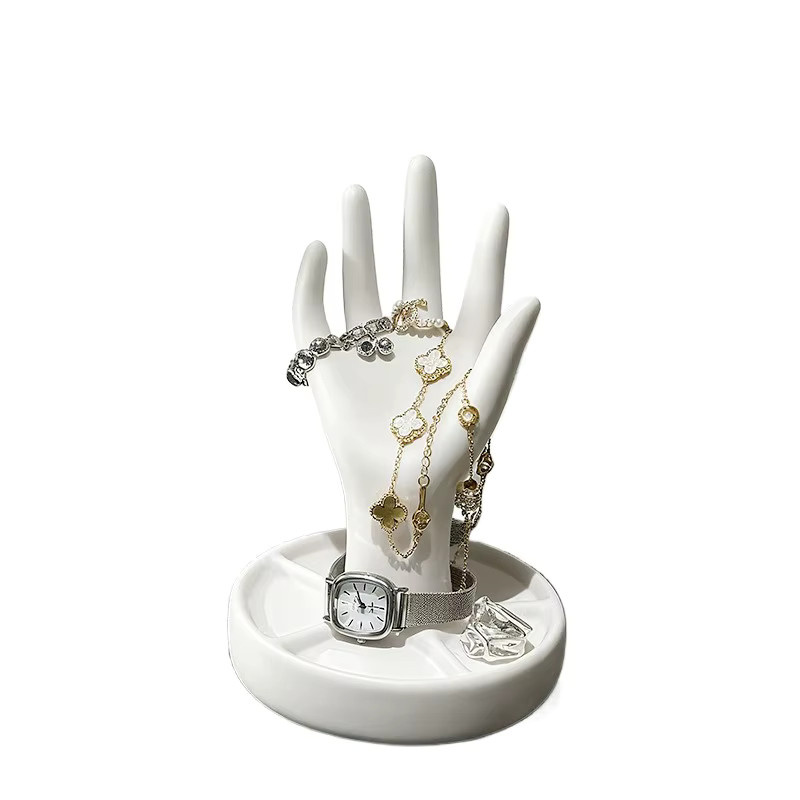 Moderne Schmuckablage aus Keramik in Palm-Design, weiß, Desktop-Organizer für Ringe und Halsketten - Bild 6