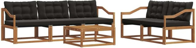 vidaXL Outdoor-Sofagarnitur 6-teilig aus Akazienholz mit Textilene und Kissen in Schwarz und Natur - Bild 1