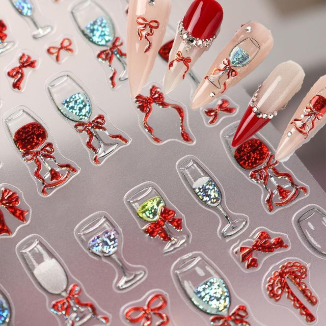 MAFANAILS Nail Art Aufkleber, Rotweinglas Schleife, Glänzend - Bild 1