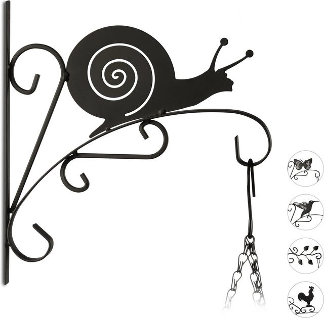 Relaxdays Blumenhaken Schnecke aus Eisen in Schwarz für Garten, Terrasse und Balkon, B/H: 30 x 28 cm, Tiefe: 2 cm - Bild 1