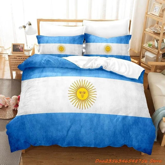 Bettwäscheset Argentinien Flagge mit Bettbezug und Kissenbezug aus Mikrofaser, Blau, B/H: 200 x 200 cm - Bild 1