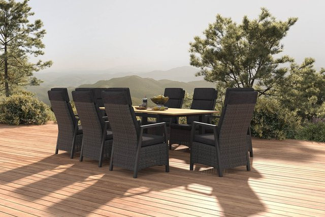 Hartman Nova Garten-Essgruppe mit ausziehbarem Tisch und 8 Sesseln, Anthrazit/Grau, Aluminium/Teak/Polyrattan, Tisch Breite: 150 cm bis 210 cm, Tiefe: 90 cm, Höhe: 75 cm - Bild 1
