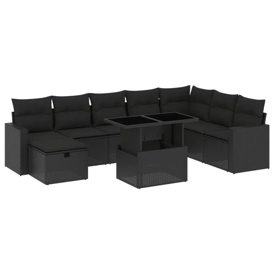 vidaXL 9-tlg. Garten-Sofagarnitur aus Poly-Rattan mit Kissen in Schwarz - Bild 2