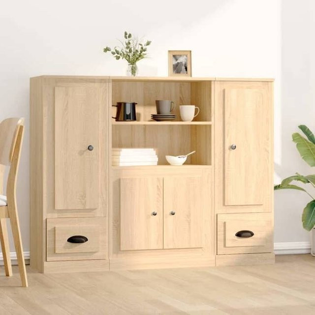 3-teiliges Buffet-Set von Prolenta bv in Sonoma-Eiche und Beige aus Holzwerkstoff - Bild 1