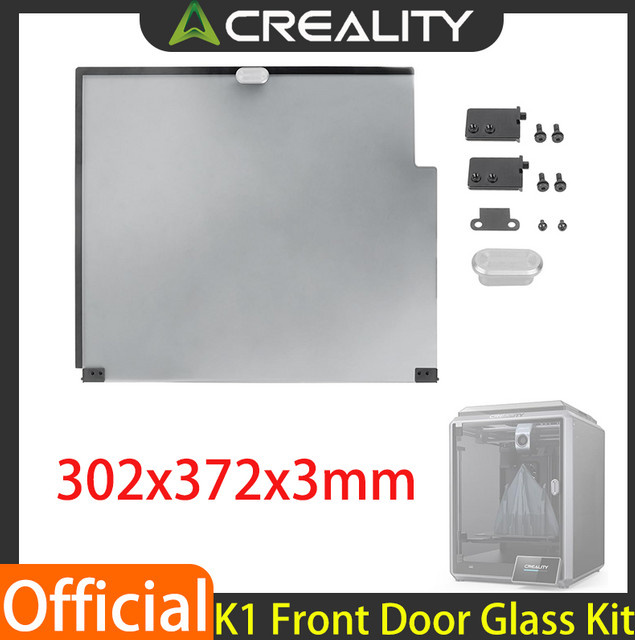 Creality K1 Vordertür-Glas-Set Ersatzteil, Schwarz, Transparent, B: 37,2 cm, H: 30,2 cm, Tiefe: 0,3 cm - Bild 1