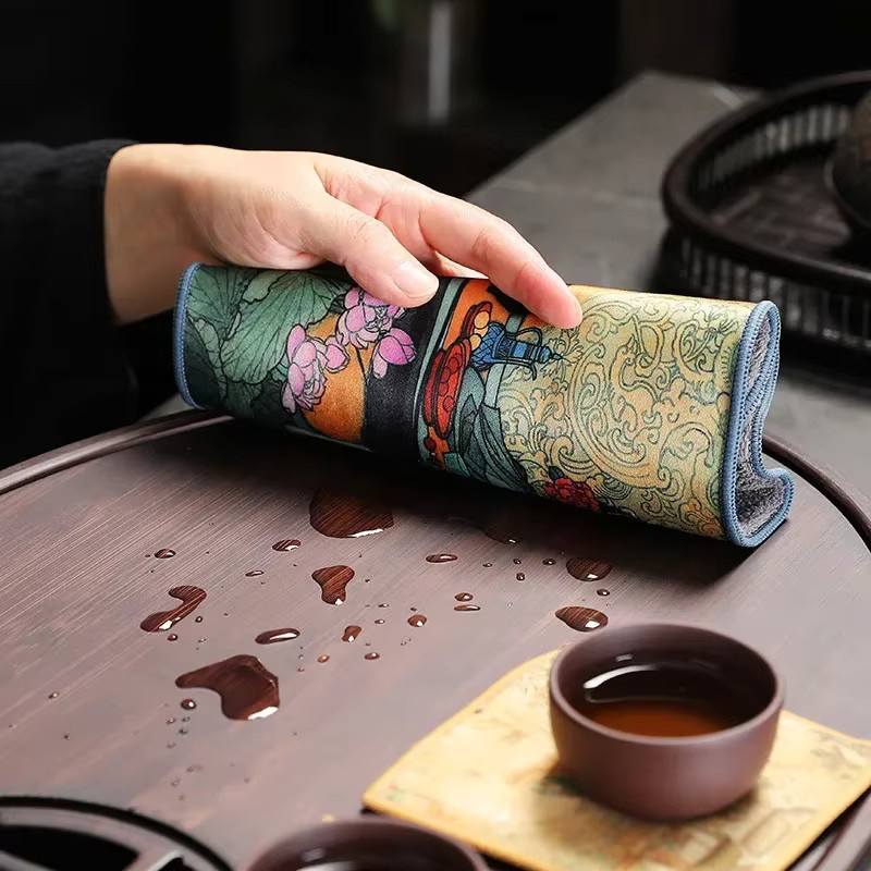 Antikes chinesisches Wildledertuch in Multicolor für die Kung Fu Teezeremonie und Tischreinigung - Bild 2