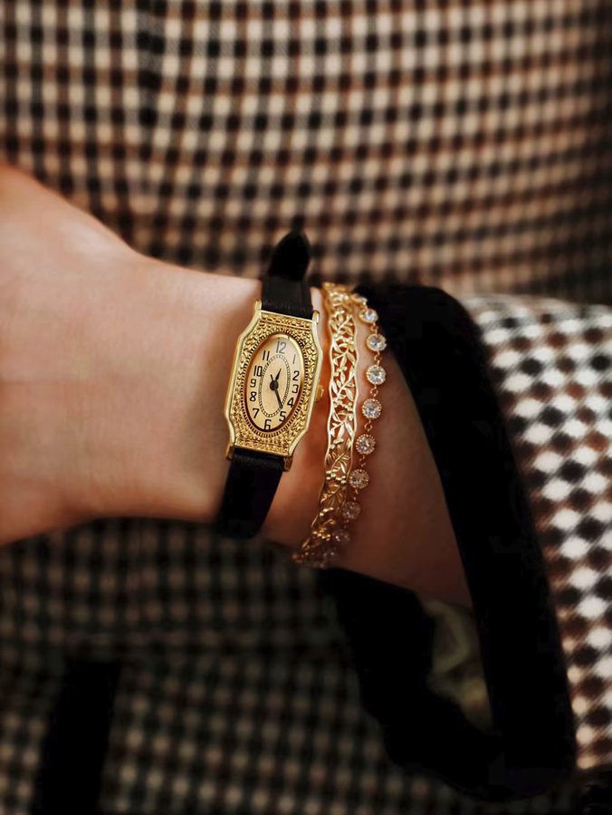 LSVTR Armbanduhr, Quarz, Gold, Leder, Rechteckig, Damen - Bild 5