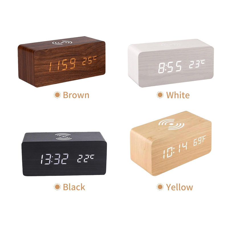 TOMTOP JMS Digitaler Wecker aus Holz mit LED-Anzeige, kabellosem Laden, Thermometer und Datumsanzeige, Braun, B/T/H: 16,8 x 7,2 x 7,2 cm - Bild 10