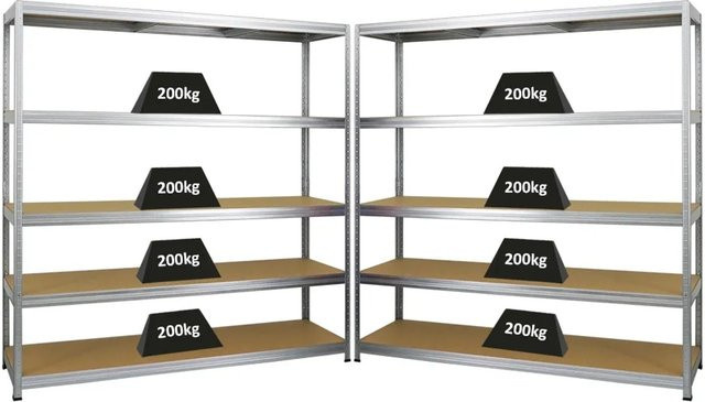 2er Set PROREGAL Schwerlastregal Giant Elephant aus Metall und MDF, H x B x T: 180 x 180 x 45 cm, Fachlast 200 kg, verzinkt und pulverbeschichtet - Bild 1