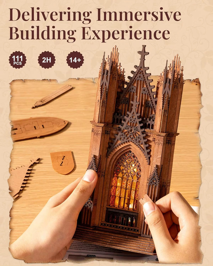Robotime 3D-Puzzle Doppelsteg-Kathedrale, Holzmodellbausatz, mit Beleuchtung, ab 14 Jahren - Bild 5