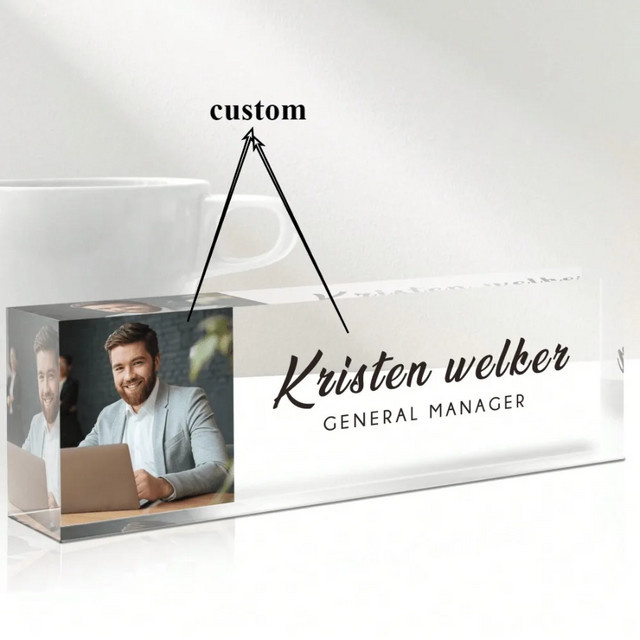 Personalisierte 2D-Acryl-Tischplakette von Hello Young, transparentes rechteckiges Dekor-Schild für Büro und Zuhause, individuelles Geschenk - Bild 1