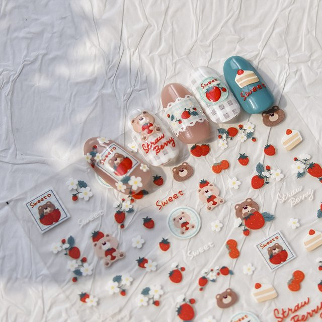 Rhstoe Nagelaufkleber, Bär Erdbeere Kuchen, DIY Nail Art - Bild 1