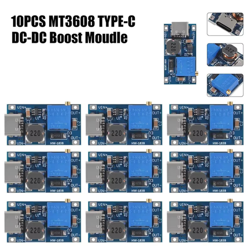 MT3608 Einstellbares Step Up Modul mit USB-C Anschluss, DC-DC Boost Converter Spannung Regler, 2V-24V zu 5V-28V, 2A, Blau - Bild 5