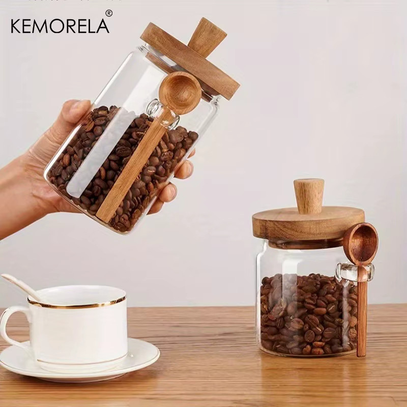 KEMORELA Glas-Vorratsdose für Getreide und Kaffeebohnen mit Löffel, transparent - Bild 3
