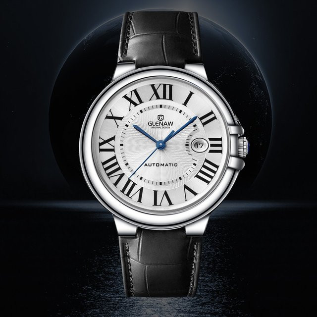 Glenaw Armbanduhr, Automatik, Blau, Edelstahl, Leder, Herren - Bild 1