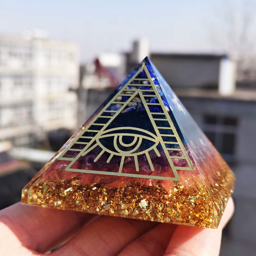 Orgon Pyramide aus natürlichem Lapislazuli, Amethyst und blauem Glas als Kristall Heilung Dekoration - Bild 3