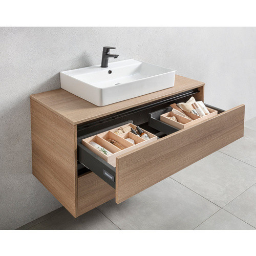 Fackelmann Waschtischunterschrank Vita mit 2 Schubladen, Farbe Oak/Braun, B/T/H: 100,4 x 51,6 x 46,5 cm - Bild 3