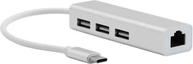 99VOLTS USB-C auf 3-fach USB-A und RJ45 Ethernet Adapter mit 1 GbE in Weiß - Bild 1