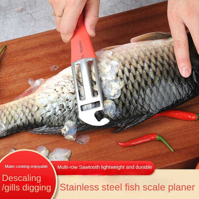 MXBAOHENG Fischschuppenentferner aus Edelstahl in Rot als Küchenschäler und Schaber - Bild 1