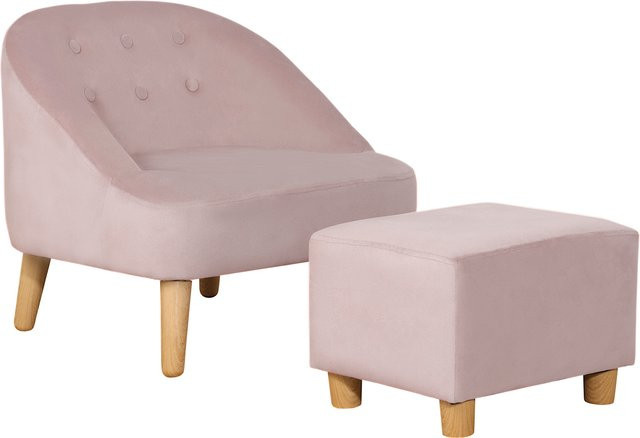 HOMCOM Kindersessel mit Fußhocker in Rosa, gemütliches Kinder-Sofa mit Samtoptik und Eukalyptusholz, B/T/H: 51 x 51 x 50 cm - Bild 1