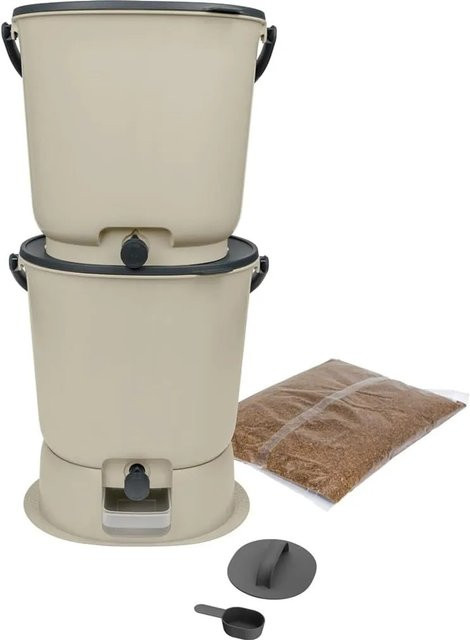 Skaza Bokashi Essential Biomülleimer 2er Set in Cremeweiß mit Pedalfunktion - Bild 1