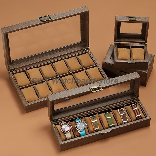 Uhrenbox Leder, 2-12 Fächer, mit Schloss und Glasfenster, Unisex - Bild 1