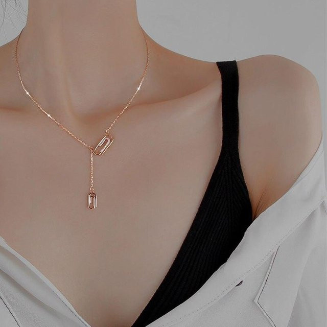 Halskette 925 Sterling Silber, Paperclip, Quaste, Roségold, Damen - Bild 1
