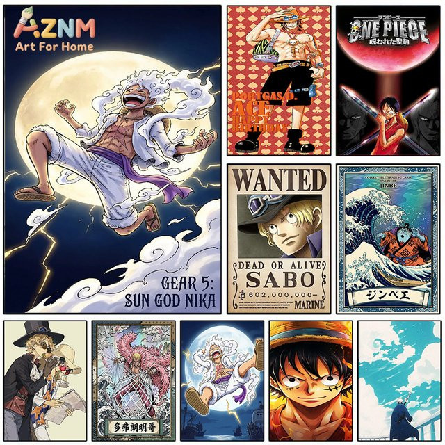 AZNM One Piece Anime Leinwand-Wandkunst Luffy Gear 5 Ace Sabo Jinbe Druckposter Multicolor ohne Rahmen - Bild 1