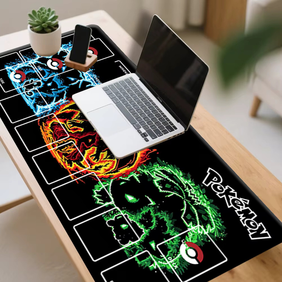 Potdemiel Pokemon TCG Spielmatte, Blastoise, Charizard, Venusaur, Neon Pixel Art Design, Große Sammelkartenspiel-Matte mit Zonen - Bild 2