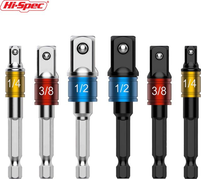 Hi-Spec Schlagschrauber-Adapter-Set mit Bit-Halterung für Ratschenschlüssel inklusive 1/4, 3/8 und 1/2 Zoll Optionen - Bild 1