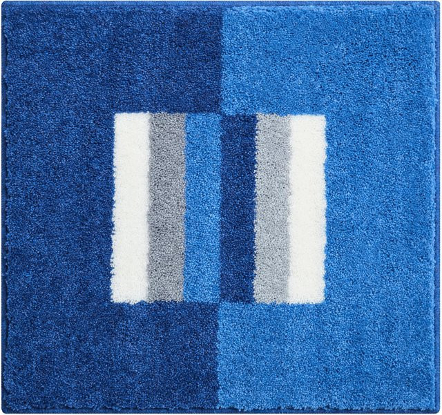 Rutschhemmende Badematte in Blau mit grafischem Design aus 100% Polyacryl, rechteckig und für Fußbodenheizung geeignet - Bild 1