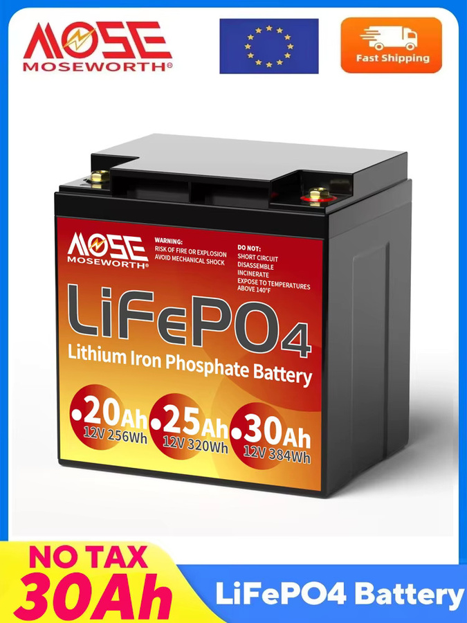 MOSEWORTH 12V 30Ah LiFePO4 Batterie mit BMS, schwarzer Lithium-Eisenphosphat-Akku für Kinderfahrzeuge, Beleuchtung und Camping - Bild 7