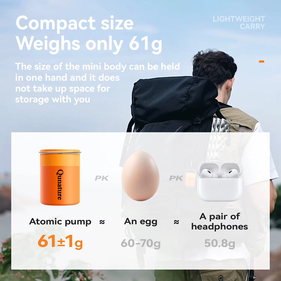Qunature Tragbare Mini-Luftpumpe mit Campinglicht und Typ-C-Aufladung in Orange - Bild 5