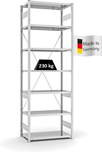 PROREGAL Fachbodenregal Stecksystem T-Profil Medium-Duty Grundregal in Lichtgrau mit 7 Ebenen, H x B x T: 300 x 100 x 50 cm - Bild 1