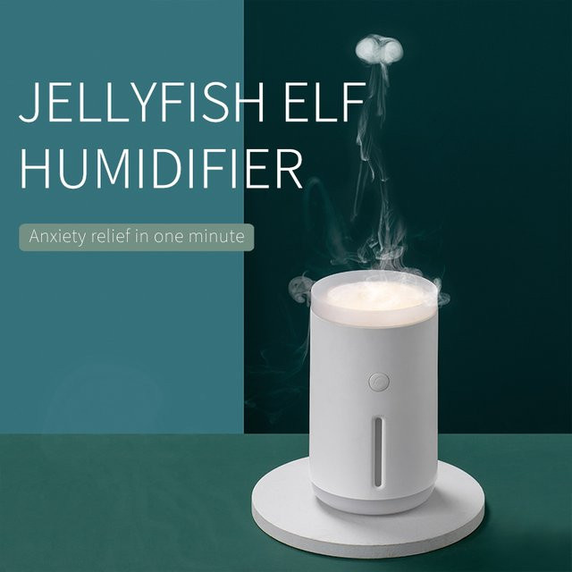 TENGKESi Dynamischer Quallen-Luftbefeuchter mit Rauchring und Aroma-Diffusor, Weiß, 350 ml - Bild 1