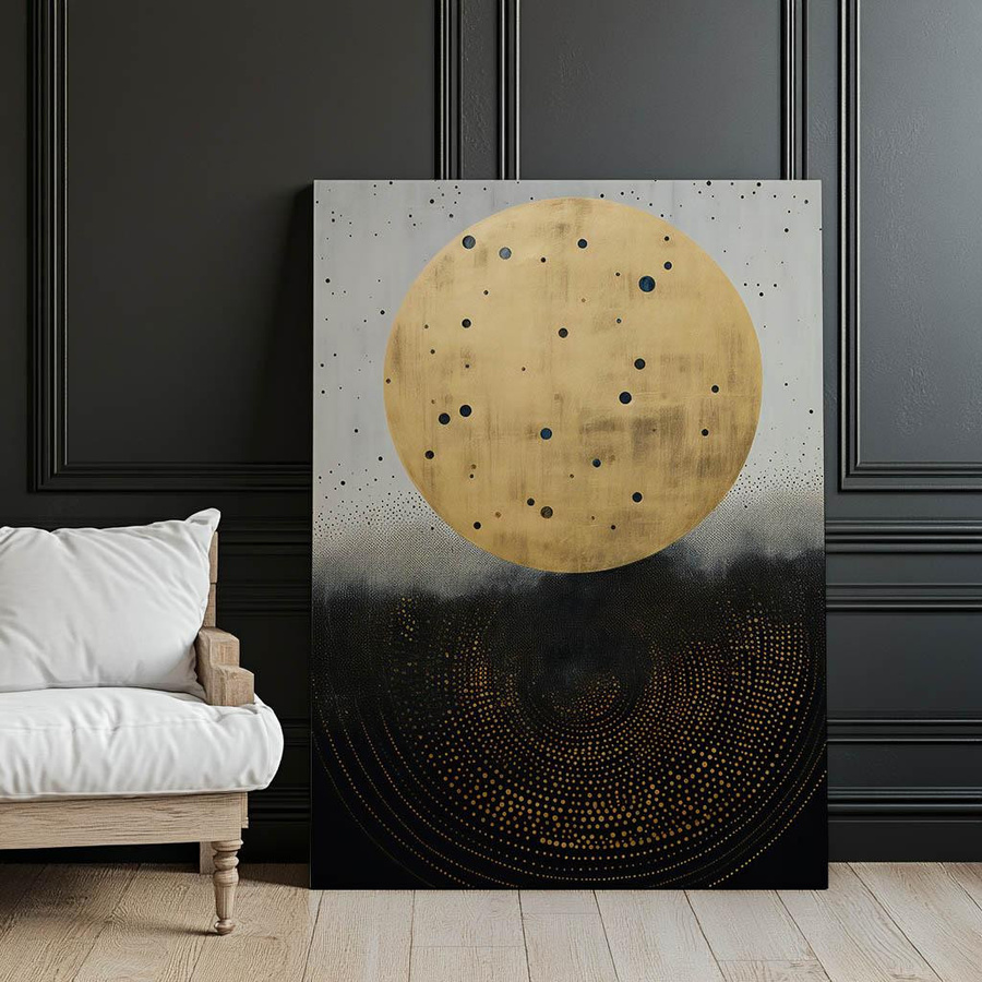 Goldener Kosmischer Kreis Wandbild von iKable in Gold und Dunkelbraun mit Holzrahmen, B/H: 30 x 40 cm - Bild 4