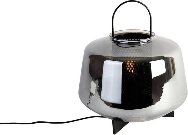 QAZQA Art Deco Tischlampe Kevin in Schwarz mit Rauchglas, Höhe: 30 cm - Bild 1