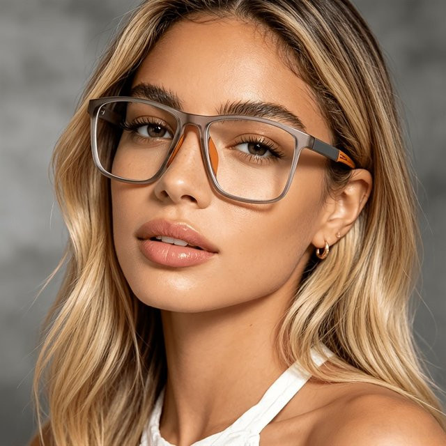 DIXSG Korrektionsbrille, quadratisch, Vollrand, grau, Damen - Bild 1
